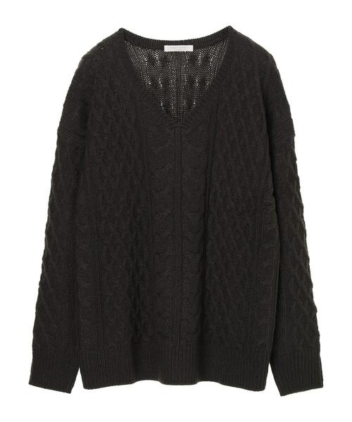 Green　Parks（グリーンパークス）の「Vネックケーブルニットプルオーバー＊（ニット/セーター・レディース・チャコールグレー/ライトグレー/レッド/グリーン/アイボリー/キャメル・FREE）」の8枚目の写真