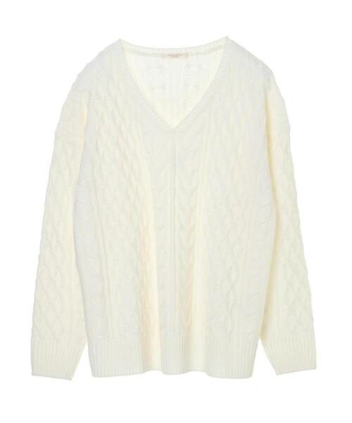 Green　Parks（グリーンパークス）の「Vネックケーブルニットプルオーバー＊（ニット/セーター・レディース・チャコールグレー/ライトグレー/レッド/グリーン/アイボリー/キャメル・FREE）」の15枚目の写真