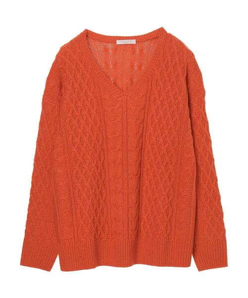 Green　Parks（グリーンパークス）の「Vネックケーブルニットプルオーバー＊（ニット/セーター・レディース・チャコールグレー/ライトグレー/レッド/グリーン/アイボリー/キャメル・FREE）」の18枚目の写真