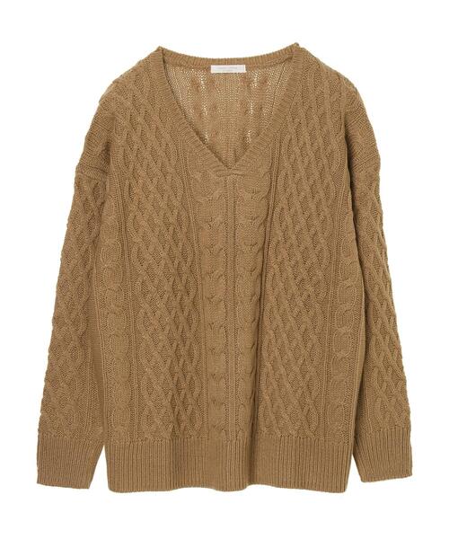 Green　Parks（グリーンパークス）の「Vネックケーブルニットプルオーバー＊（ニット/セーター・レディース・チャコールグレー/ライトグレー/レッド/グリーン/アイボリー/キャメル・FREE）」の19枚目の写真