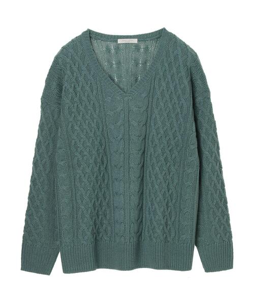 Green　Parks（グリーンパークス）の「Vネックケーブルニットプルオーバー＊（ニット/セーター・レディース・チャコールグレー/ライトグレー/レッド/グリーン/アイボリー/キャメル・FREE）」の20枚目の写真