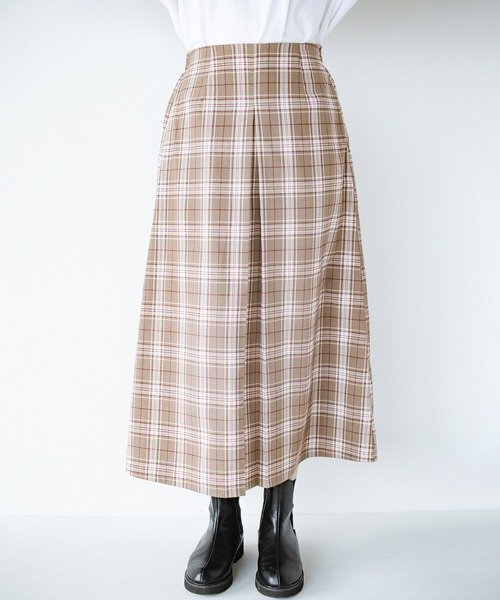 haco!（ハコ）の「【φ】どんな日も特別な1日に導いてくれる。大人の甘さと華やぎバランスを追求した すっきりシルエットが自慢のチェックスカート（スカート・レディース・ライトベージュ/ライトブラウン・SMALL/MEDIUM/LARGE/X-LARGE）」の8枚目の写真