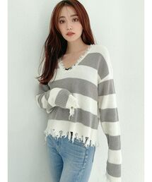 Vネックグラインダーニットトップス