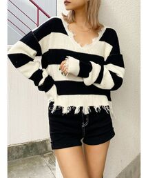 GYDA | Vネックグラインダーニットトップス(ニット/セーター)