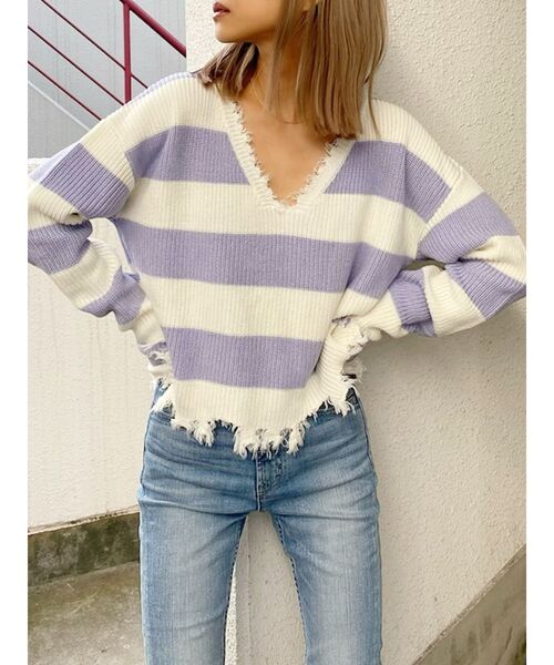 GYDA(ジェイダ)の「Vネックグラインダーニットトップス(ニット/セーター・レディース・ブラック/ベージュ/パープル/グレー・FREE)」の8枚目の写真
