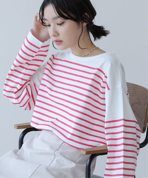 frames RAY CASSIN(フレームスレイカズン)の「ビッグパネルボーダーTシャツ(Tシャツ/カットソー・レディース・ブラック/ピンク/イエロー/グリーン/ネイビー系・FREE)」の5枚目の写真