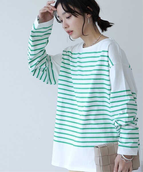 frames RAY CASSIN(フレームスレイカズン)の「ビッグパネルボーダーTシャツ(Tシャツ/カットソー・レディース・ブラック/ピンク/イエロー/グリーン/ネイビー系・FREE)」の3枚目の写真