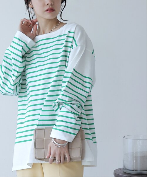 frames RAY CASSIN(フレームスレイカズン)の「ビッグパネルボーダーTシャツ(Tシャツ/カットソー・レディース・ブラック/ピンク/イエロー/グリーン/ネイビー系・FREE)」の10枚目の写真