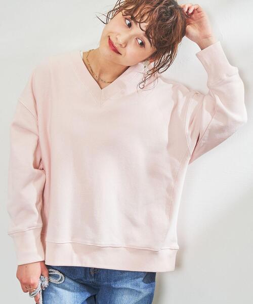 coen(コーエン)の「ヘビー裏毛Vネックスウェット(スウェット・レディース・ダークグレー/ナチュラル/ライトピンク・MEDIUM/LARGE)」の3枚目の写真