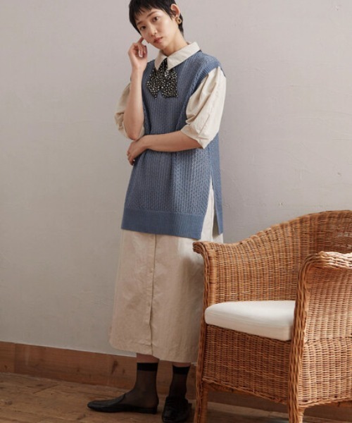 armonia(アルモニーア)の「armonia.衿付き前ボタンワンピース(ワンピース・レディース・オフホワイト/サックスブルー/ブルー・FREE)」の1枚目の写真