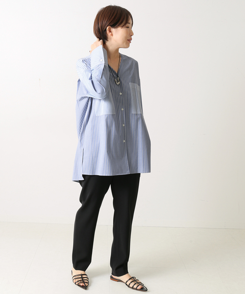 journal standard L'essage(ジャーナルスタンダードレサージュ)の「クレイジーパターン.ムジVネックシャツ◆(シャツ/ブラウス・レディース・ベージュ/ネイビー/ブルー・FREE)」の16枚目の写真