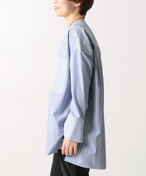 journal standard L'essage(ジャーナルスタンダードレサージュ)の「クレイジーパターン.ムジVネックシャツ◆(シャツ/ブラウス・レディース・ベージュ/ネイビー/ブルー・FREE)」の21枚目の写真