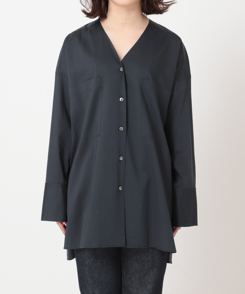 journal standard L'essage(ジャーナルスタンダードレサージュ)の「クレイジーパターン.ムジVネックシャツ◆(シャツ/ブラウス・レディース・ベージュ/ネイビー/ブルー・FREE)」の22枚目の写真