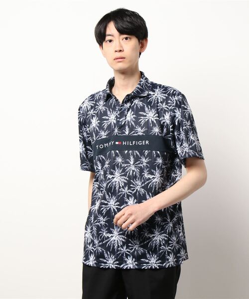 [トミーヒルフィガーゴルフ] メンズ パームプリント 台衿付きシャツ