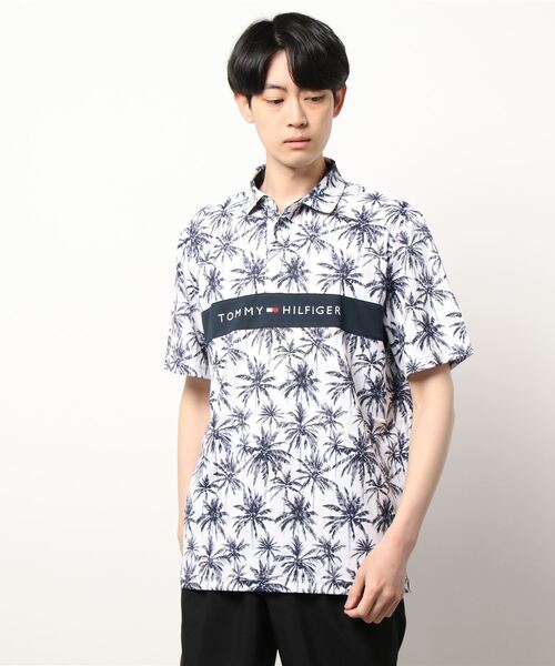 [トミーヒルフィガーゴルフ] メンズ パームプリント 台衿付きシャツ