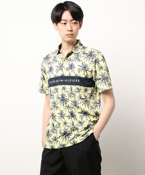 [トミーヒルフィガーゴルフ] メンズ パームプリント 台衿付きシャツ