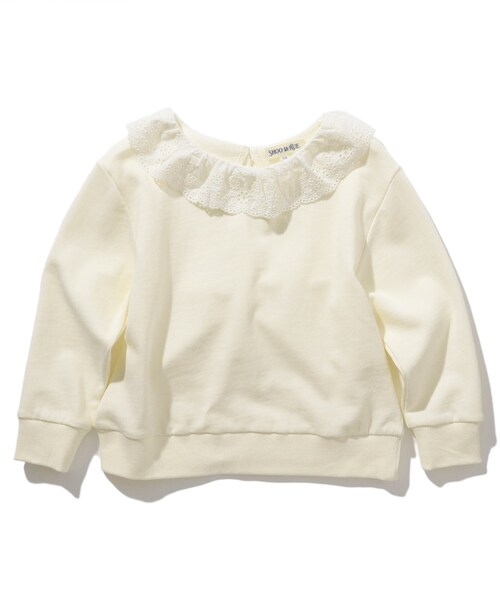 SHOO・LA・RUE（シューラルー）の「◆【90-130cm】衿レース裏毛トレーナー（スウェット・キッズ・アイボリー/ピンク系/サックスブルー・11/12/09/10/13）」の2枚目の写真