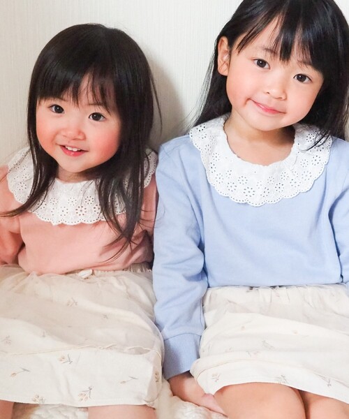 SHOO・LA・RUE（シューラルー）の「◆【90-130cm】衿レース裏毛トレーナー（スウェット・キッズ・アイボリー/ピンク系/サックスブルー・11/12/09/10/13）」の10枚目の写真