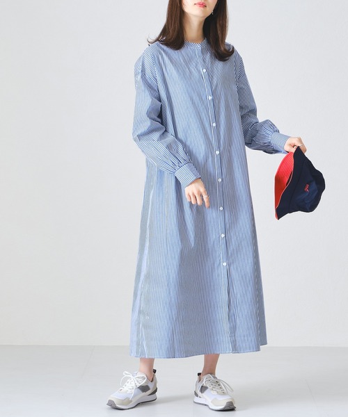 acro（アクロ）の「ストライプシャツワンピース/AC1307（シャツワンピース・レディース・ブルー/グリーン/オレンジ/ピンク・ﾌﾘ-）」の6枚目の写真