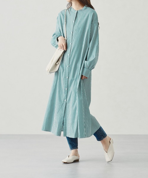 acro（アクロ）の「ストライプシャツワンピース/AC1307（シャツワンピース・レディース・ブルー/グリーン/オレンジ/ピンク・ﾌﾘ-）」の16枚目の写真