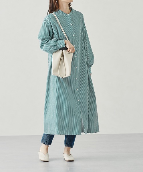 acro（アクロ）の「ストライプシャツワンピース/AC1307（シャツワンピース・レディース・ブルー/グリーン/オレンジ/ピンク・ﾌﾘ-）」の15枚目の写真