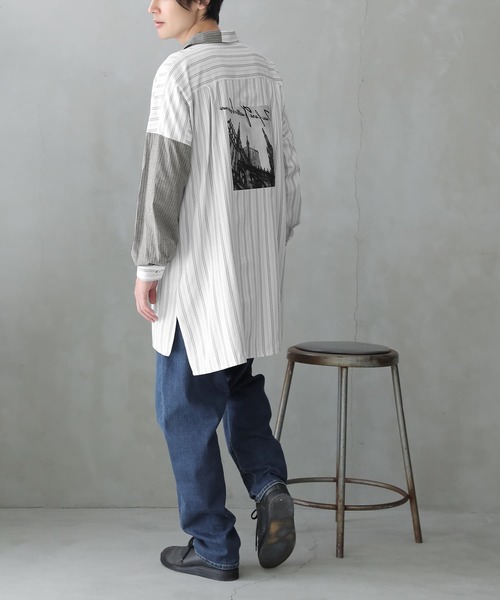 osharewalker（オシャレウォーカー）の「【廃盤】『フォトプリントストライプ柄シャツ』（シャツ/ブラウス・レディース・ライトグレー・1/2）」の9枚目の写真