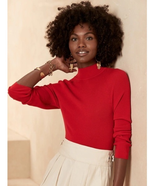 Banana Republic(バナナリパブリック)の「リブ モックネック セータートップス(ニット/セーター・レディース・ブラック/オフホワイト/レッド・S/M/XS/L)」の3枚目の写真