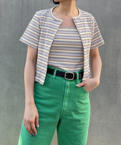 PBLIM（ページボーイリム）の「【PAGEBOYLIM】マルチボーダーセット（カーディガン/ボレロ・レディース・ホワイト系その他/ブラウン系その他/グリーン系その他・FREE）」の2枚目の写真