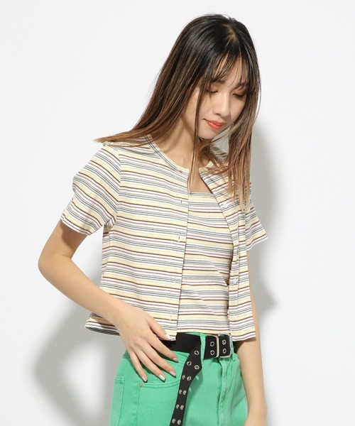 PBLIM（ページボーイリム）の「【PAGEBOYLIM】マルチボーダーセット（カーディガン/ボレロ・レディース・ホワイト系その他/ブラウン系その他/グリーン系その他・FREE）」の7枚目の写真