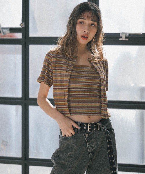 PBLIM（ページボーイリム）の「【PAGEBOYLIM】マルチボーダーセット（カーディガン/ボレロ・レディース・ホワイト系その他/ブラウン系その他/グリーン系その他・FREE）」の12枚目の写真