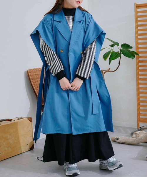 CPCM（シーピーシーエム）の「ポンチョ風ハトメアクセントトレンチ（トレンチコート・レディース・ライトベージュ/カーキ/ブルー・FREE）」の9枚目の写真