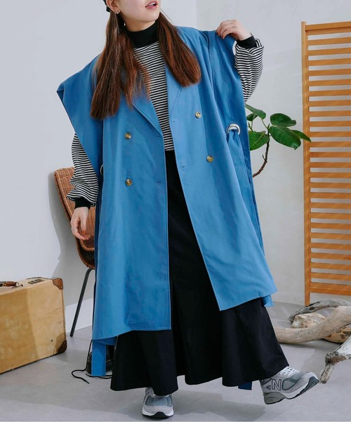 cpcm トレンチ風コート 最終処分トレンチコート風Aラインウールコート １サイズ ケープ付