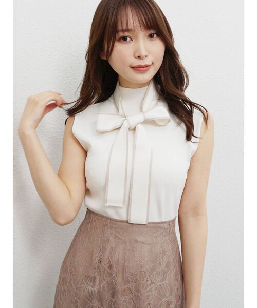 MERCURYDUO（マーキュリーデュオ）の「【To/】ボウタイ付ニット（ニット/セーター・レディース・ブラック/オフホワイト/ブルー・FREE）」の8枚目の写真