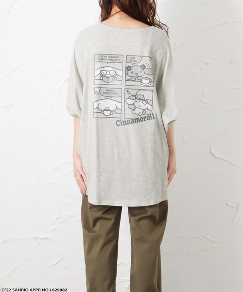 Mac-House(マックハウス)の「サンリオバックプリントドルマン半袖Tシャツ(Tシャツ/カットソー・レディース・ホワイト/オートミール/グリーン/ブラック・フリー)」の1枚目の写真