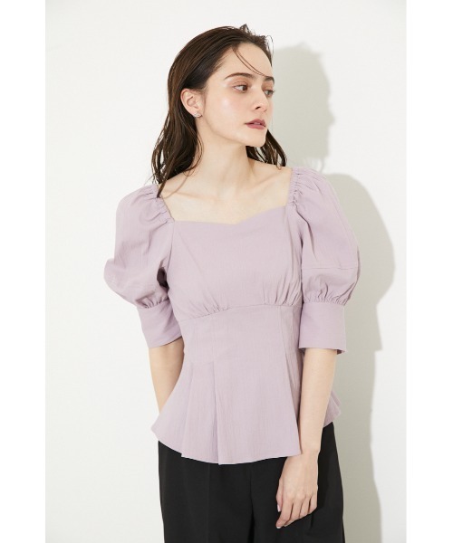 rienda（リエンダ）の「パフスリーブペプラムブラウス（シャツ/ブラウス・レディース・ホワイト/パープル/オレンジ・FREE）」の3枚目の写真