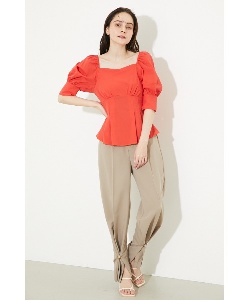 rienda（リエンダ）の「パフスリーブペプラムブラウス（シャツ/ブラウス・レディース・ホワイト/パープル/オレンジ・FREE）」の4枚目の写真