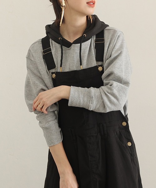 ElegChic（エレグシック）の「裏起毛配色パーカー（パーカー・レディース・ライトカーキ/ライトベージュ/杢グレー/ブラック・4L/XL/M）」の3枚目の写真