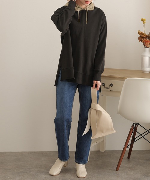 ElegChic（エレグシック）の「裏起毛配色パーカー（パーカー・レディース・ライトカーキ/ライトベージュ/杢グレー/ブラック・4L/XL/M）」の21枚目の写真
