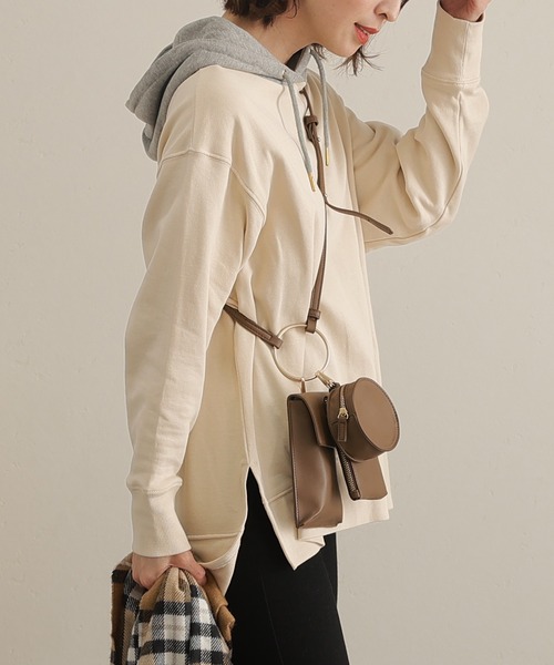 ElegChic（エレグシック）の「裏起毛配色パーカー（パーカー・レディース・ライトカーキ/ライトベージュ/杢グレー/ブラック・4L/XL/M）」の5枚目の写真