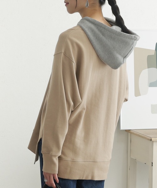 ElegChic（エレグシック）の「裏起毛配色パーカー（パーカー・レディース・ライトカーキ/ライトベージュ/杢グレー/ブラック・4L/XL/M）」の10枚目の写真