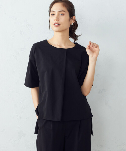 COMME CA ISM(コムサイズム)の「【セットアップ対応】吸水速乾 アシンメトリー トップス(Tシャツ/カットソー・レディース・ブラック/ネイビー・MEDIUM/LARGE)」の1枚目の写真
