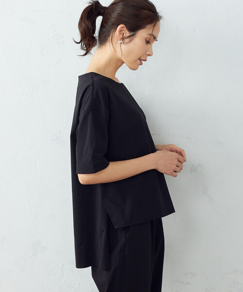 COMME CA ISM(コムサイズム)の「【セットアップ対応】吸水速乾 アシンメトリー トップス(Tシャツ/カットソー・レディース・ブラック/ネイビー・MEDIUM/LARGE)」の4枚目の写真
