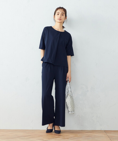 COMME CA ISM(コムサイズム)の「【セットアップ対応】吸水速乾 アシンメトリー トップス(Tシャツ/カットソー・レディース・ブラック/ネイビー・MEDIUM/LARGE)」の5枚目の写真