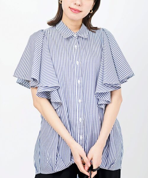 rps(アールピーエス)の「フレアー袖裾タックブラウス(シャツ/ブラウス・レディース・ブラック/オフホワイト/サックスブルー/ネイビー/ブラック系その他2/カーキ/ミント・M/フリー)」の6枚目の写真