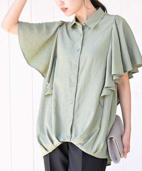 rps(アールピーエス)の「フレアー袖裾タックブラウス(シャツ/ブラウス・レディース・ブラック/オフホワイト/サックスブルー/ネイビー/ブラック系その他2/カーキ/ミント・M/フリー)」の4枚目の写真