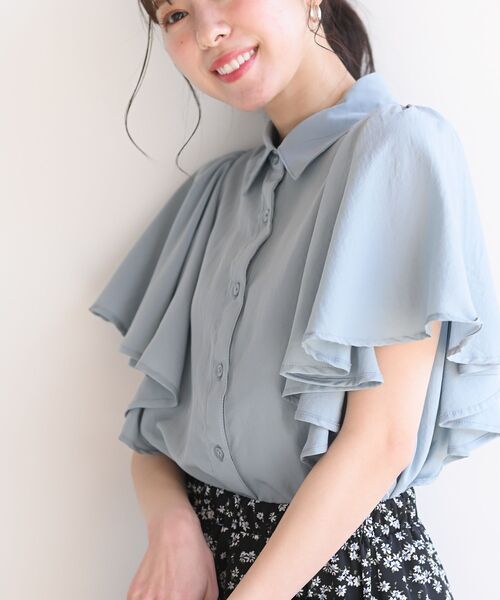 rps(アールピーエス)の「フレアー袖裾タックブラウス(シャツ/ブラウス・レディース・ブラック/オフホワイト/サックスブルー/ネイビー/ブラック系その他2/カーキ/ミント・M/フリー)」の7枚目の写真