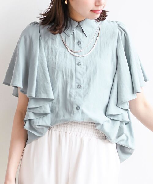 rps(アールピーエス)の「フレアー袖裾タックブラウス(シャツ/ブラウス・レディース・ブラック/オフホワイト/サックスブルー/ネイビー/ブラック系その他2/カーキ/ミント・M/フリー)」の5枚目の写真