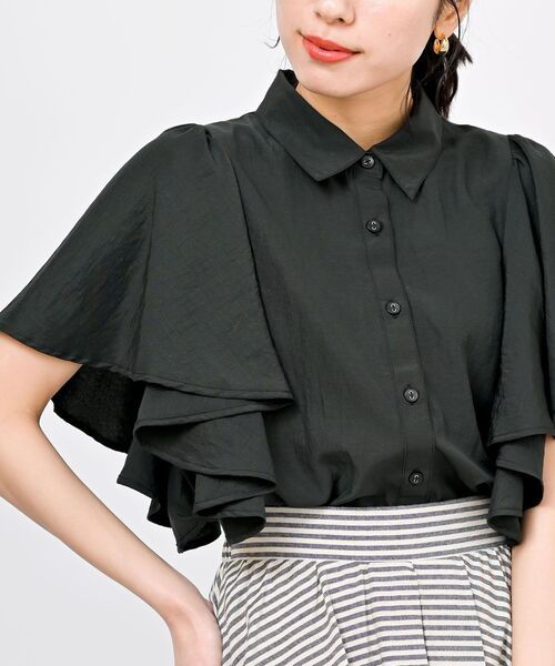rps(アールピーエス)の「フレアー袖裾タックブラウス(シャツ/ブラウス・レディース・ブラック/オフホワイト/サックスブルー/ネイビー/ブラック系その他2/カーキ/ミント・M/フリー)」の3枚目の写真