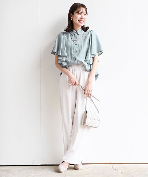 rps(アールピーエス)の「フレアー袖裾タックブラウス(シャツ/ブラウス・レディース・ブラック/オフホワイト/サックスブルー/ネイビー/ブラック系その他2/カーキ/ミント・M/フリー)」の8枚目の写真