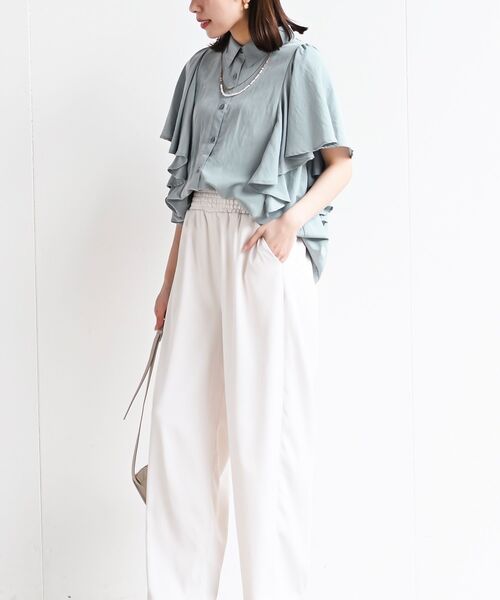 rps(アールピーエス)の「フレアー袖裾タックブラウス(シャツ/ブラウス・レディース・ブラック/オフホワイト/サックスブルー/ネイビー/ブラック系その他2/カーキ/ミント・M/フリー)」の9枚目の写真